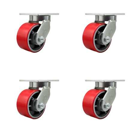 Service Caster 6'' Heavy Duty Red Poly on Cast Iron Swivel Caster Set with 2 Swivel Locks, 4PK CRAN-SCC-KP92S630-PUR-RS-BSL-2-S-2